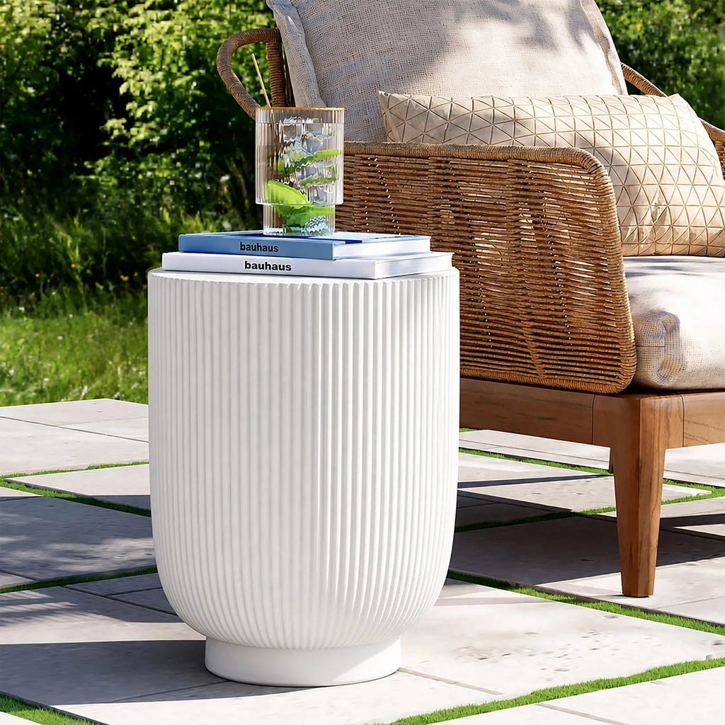Premium White Magnesium Oxide Outdoor Side Table (PAD-2633ST-WH) - Direct Wicker