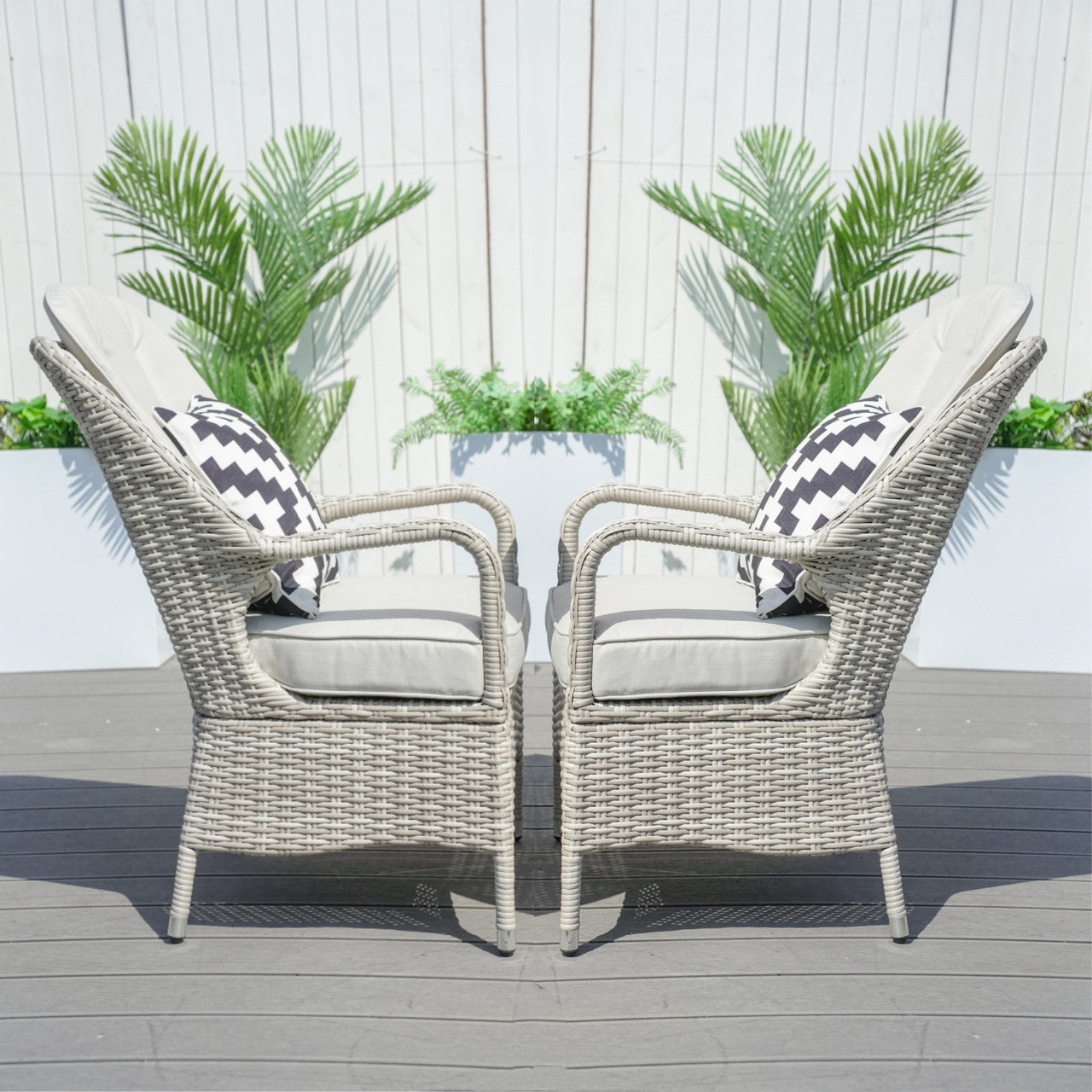 Patio Chairs - 2 Pieces Outdoor Rattan Chairs  in White Wash Color