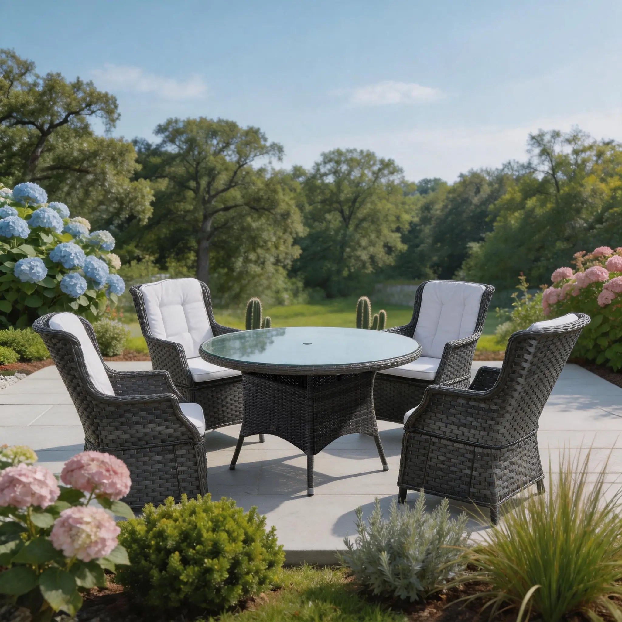 Ravenna 4-Seat Outdoor Dining Set - Round Dining Table (PAD-1709+010) - Direct Wicker