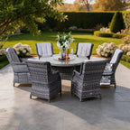 Ravenna 6-Seat Outdoor Dining Set - Round Dining Table with Glass Turntable (PAD-1711+010) - Direct Wicker