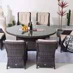 Ravenna 6 - Seat Outdoor Patio Dining Set with Oval Propane Fire Pit Table (PAG - 1106O+010) - Direct Wicker