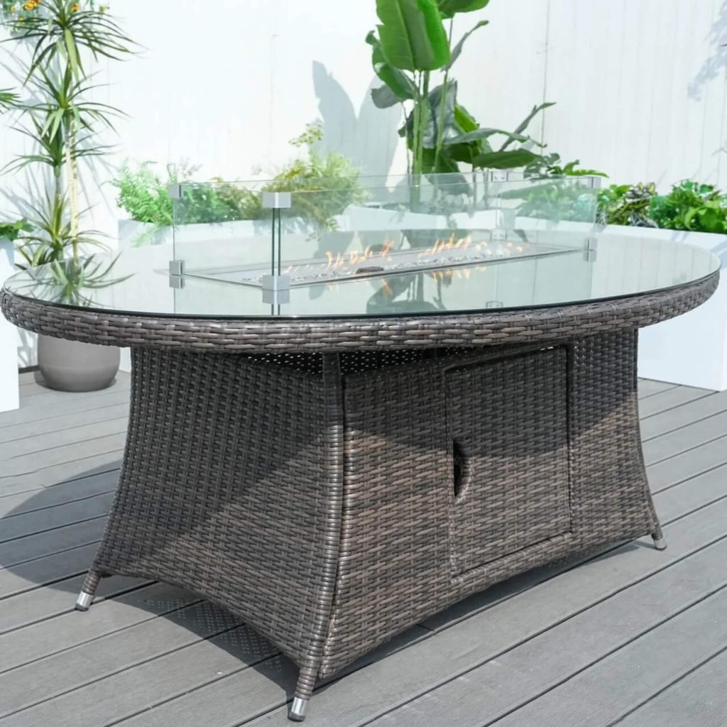 Ravenna 6 - Seat Outdoor Patio Dining Set with Oval Propane Fire Pit Table (PAG - 1106O+010) - Direct Wicker