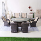 Ravenna 6 - Seat Outdoor Patio Dining Set with Oval Propane Fire Pit Table (PAG - 1106O+010) - Direct Wicker