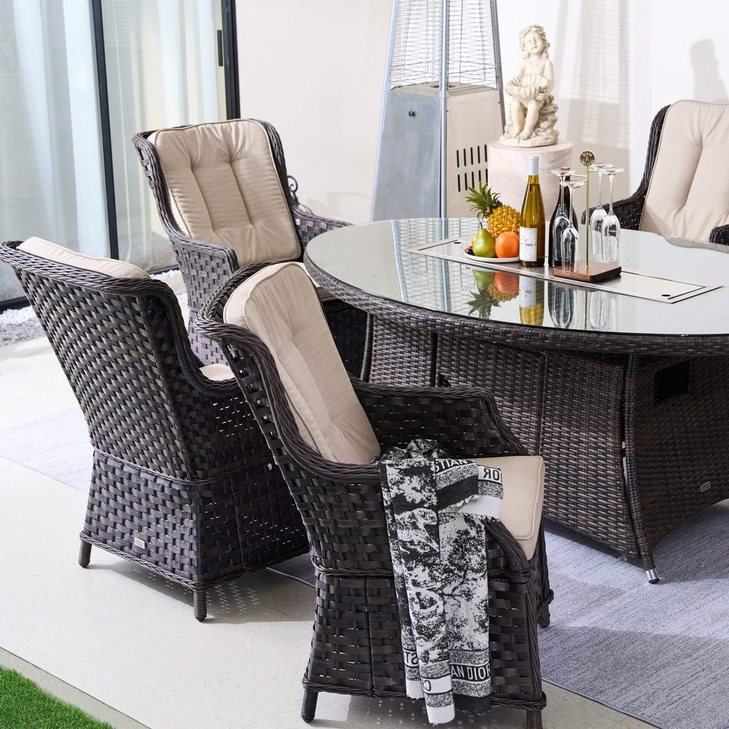 Ravenna 6 - Seat Outdoor Patio Dining Set with Oval Propane Fire Pit Table (PAG - 1106O+010) - Direct Wicker