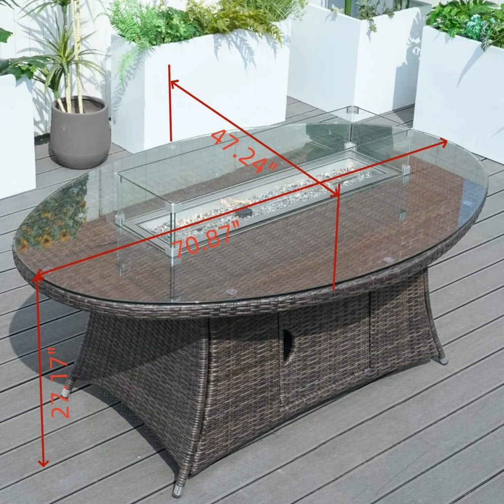 Ravenna 6 - Seat Outdoor Patio Dining Set with Oval Propane Fire Pit Table (PAG - 1106O+010) - Direct Wicker