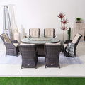 Ravenna 6 - Seat Outdoor Patio Dining Set with Oval Propane Fire Pit Table (PAG - 1106O+010) - Direct Wicker