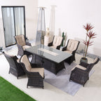 Ravenna 6 - Seat Outdoor Patio Dining Set with Rectangle Fire Pit Table (PAG - 1106R+010) - Direct Wicker