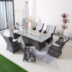 Ravenna 6 - Seat Outdoor Patio Dining Set with Rectangle Fire Pit Table (PAG - 1106R+010) - Direct Wicker