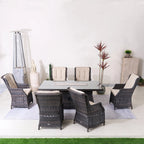Ravenna 6 - Seat Outdoor Patio Dining Set with Rectangle Fire Pit Table (PAG - 1106R+010) - Direct Wicker