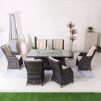 Ravenna 6 - Seat Outdoor Patio Dining Set with Rectangle Fire Pit Table (PAG - 1106R+010) - Direct Wicker