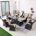 Ravenna 6 - Seat Outdoor Patio Dining Set with Rectangle Fire Pit Table (PAG - 1106R+010) - Direct Wicker