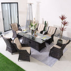 Ravenna 6 - Seat Outdoor Patio Dining Set with Rectangle Fire Pit Table (PAG - 1106R+010) - Direct Wicker