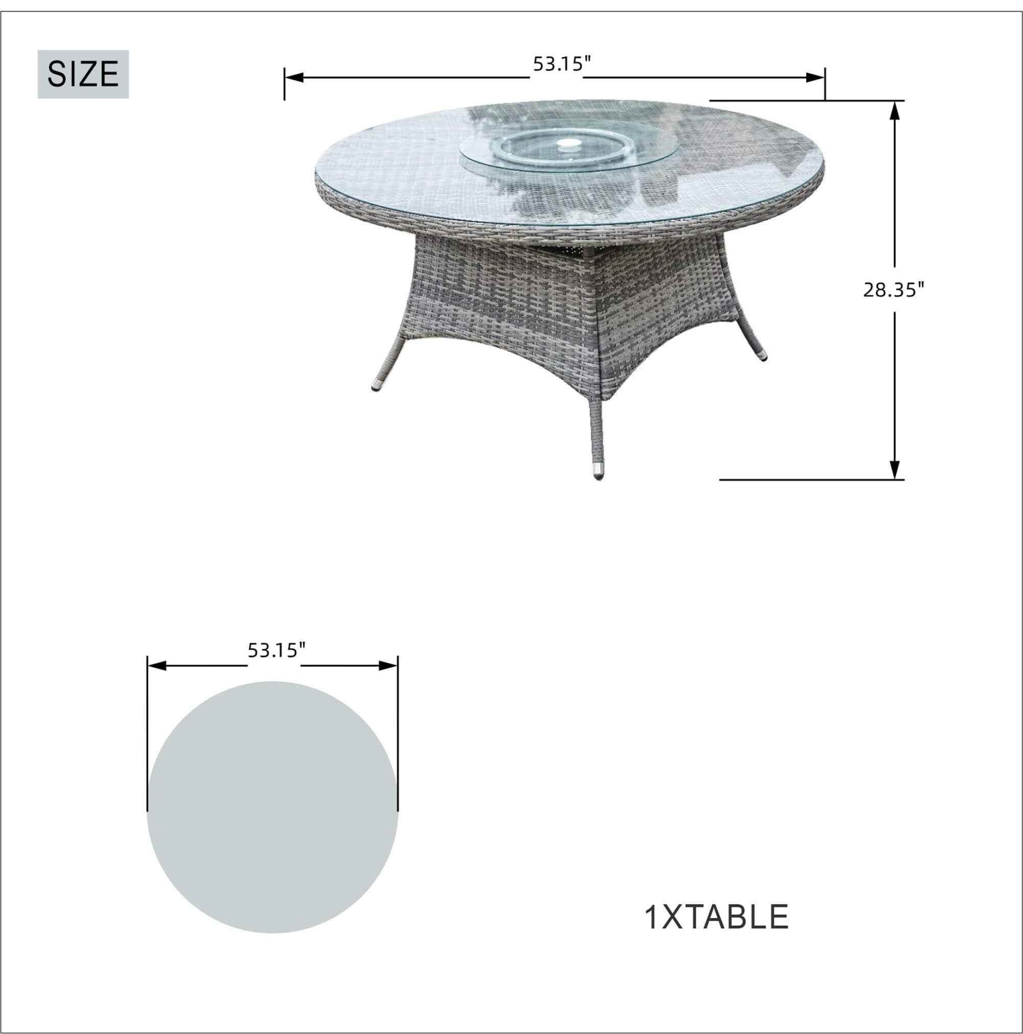 Ravenna 6 - Seater Outdoor Dining Set – Round Dining Table with Glass Turntable (PAD - 1711+010) - Direct Wicker