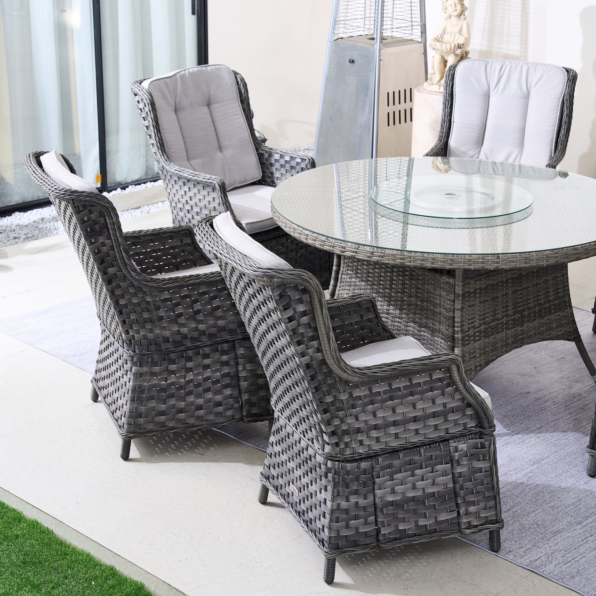 Ravenna 6 - Seater Outdoor Dining Set – Round Dining Table with Glass Turntable (PAD - 1711+010) - Direct Wicker