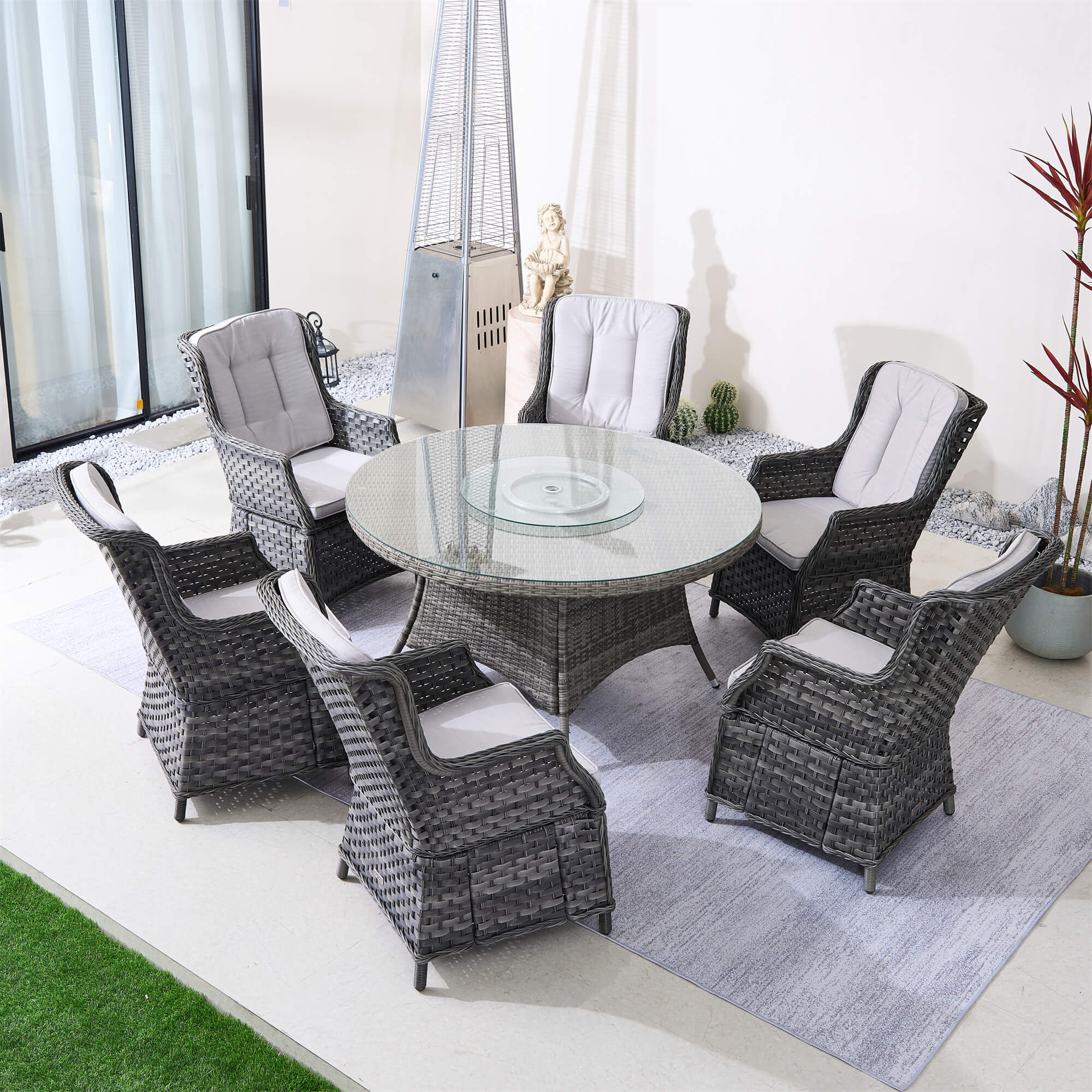 Ravenna 6 - Seater Outdoor Dining Set – Round Dining Table with Glass Turntable (PAD - 1711+010) - Direct Wicker