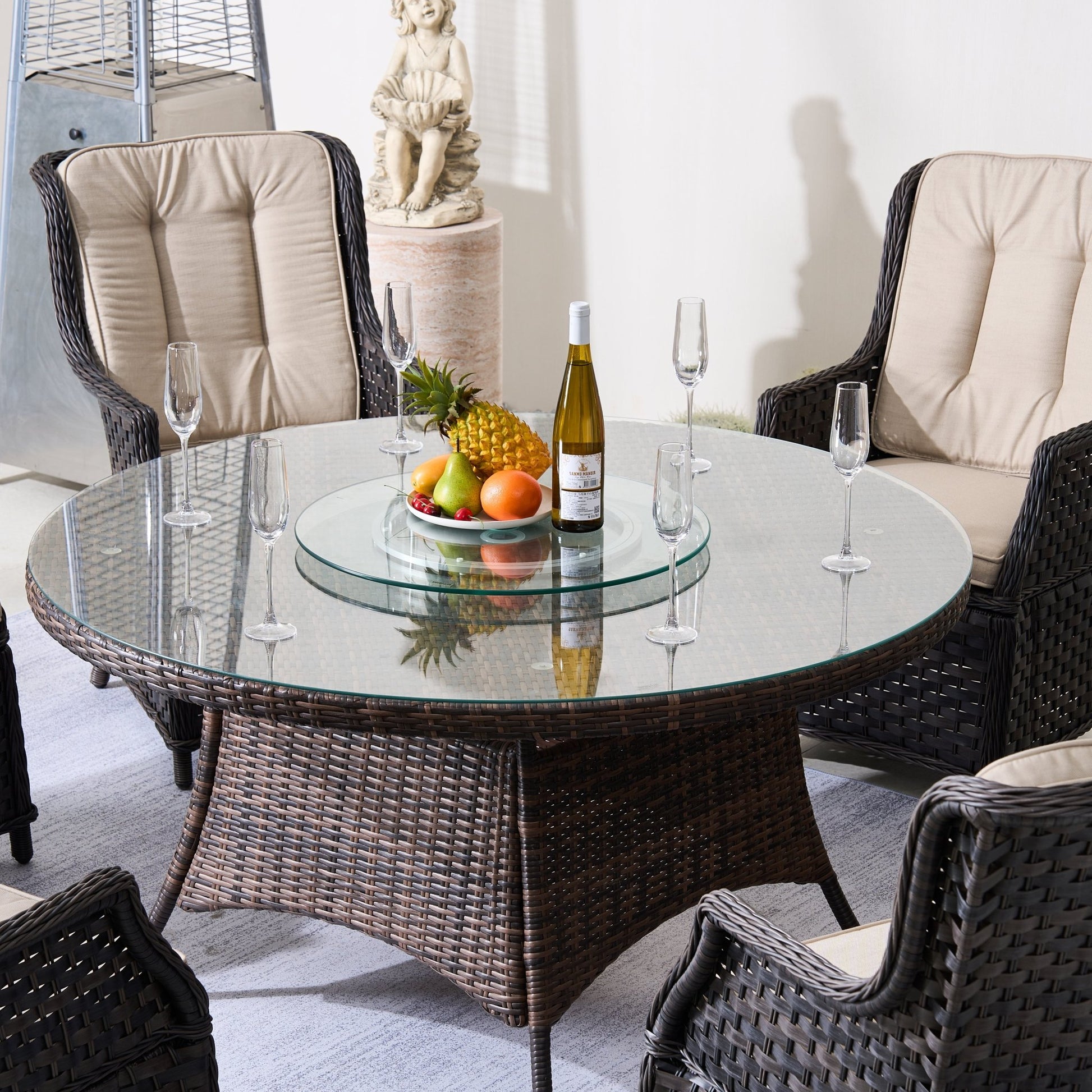 Ravenna 6 - Seater Outdoor Dining Set – Round Dining Table with Glass Turntable (PAD - 1711+010) - Direct Wicker