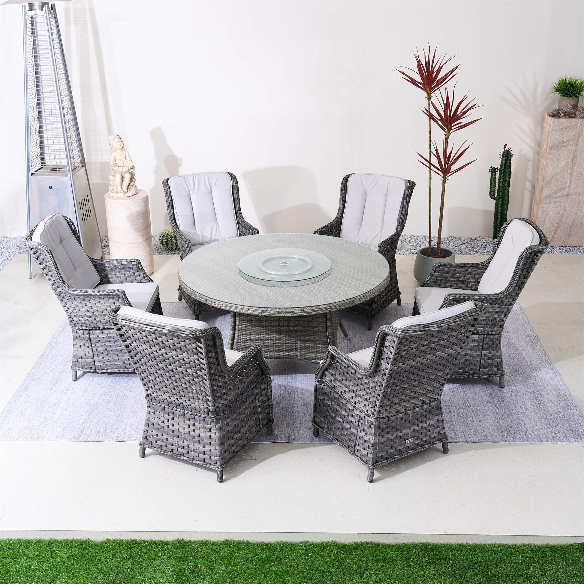 Ravenna 6 - Seater Outdoor Dining Set – Round Dining Table with Glass Turntable (PAD - 1711+010) - Direct Wicker