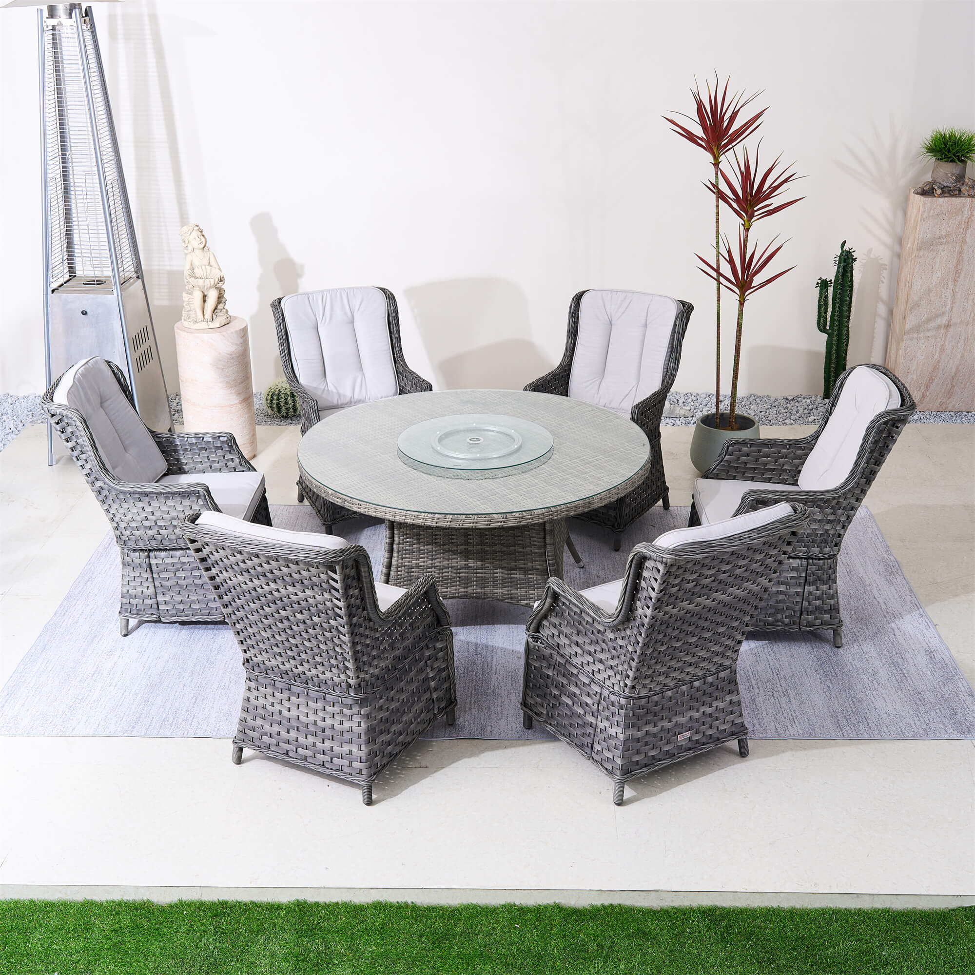 Ravenna 6 - Seater Outdoor Dining Set – Round Dining Table with Glass Turntable (PAD - 1711+010) - Direct Wicker