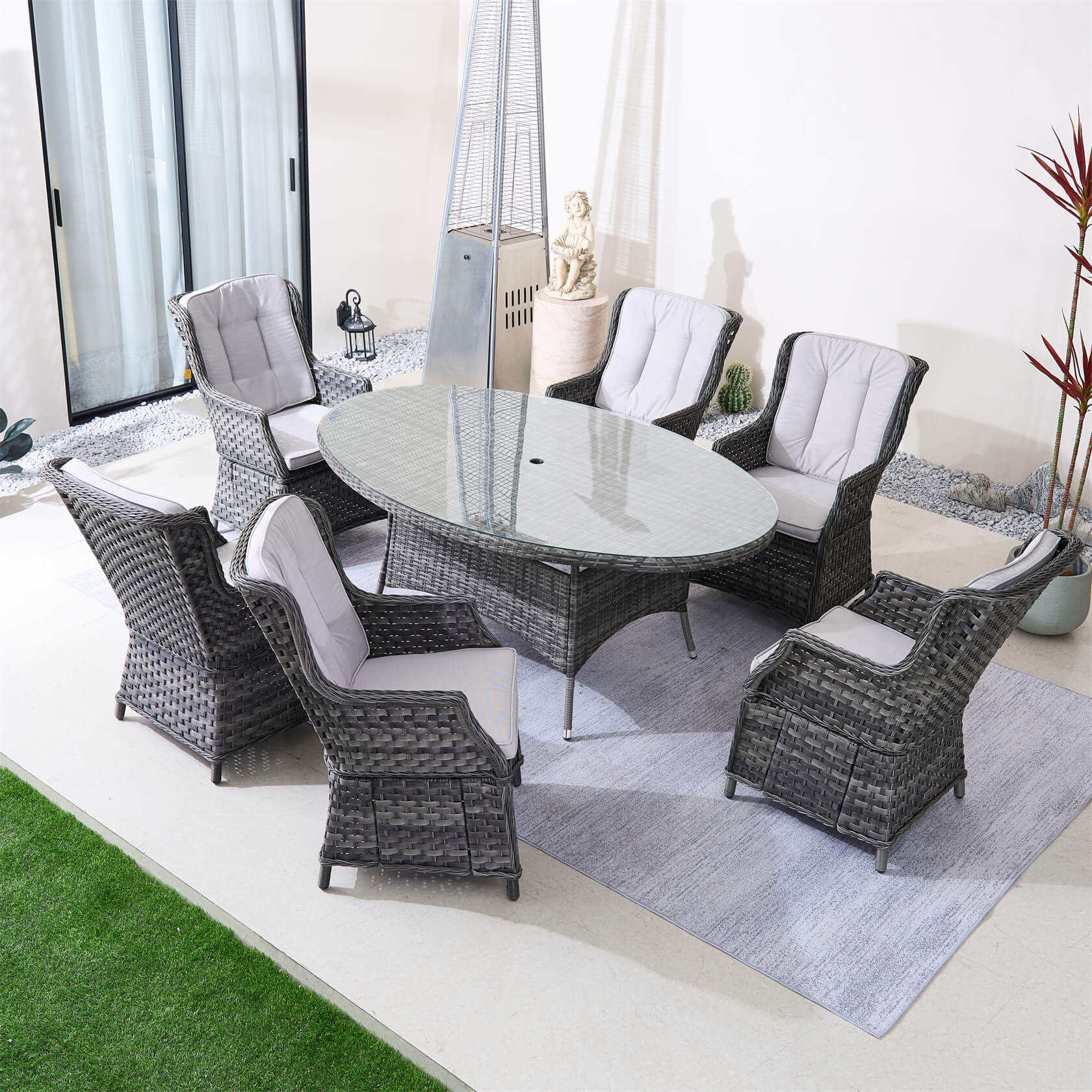 Ravenna 6 - Seater Outdoor Dining Set with Oval Dining Table (PAD - 1713+010) - Direct Wicker
