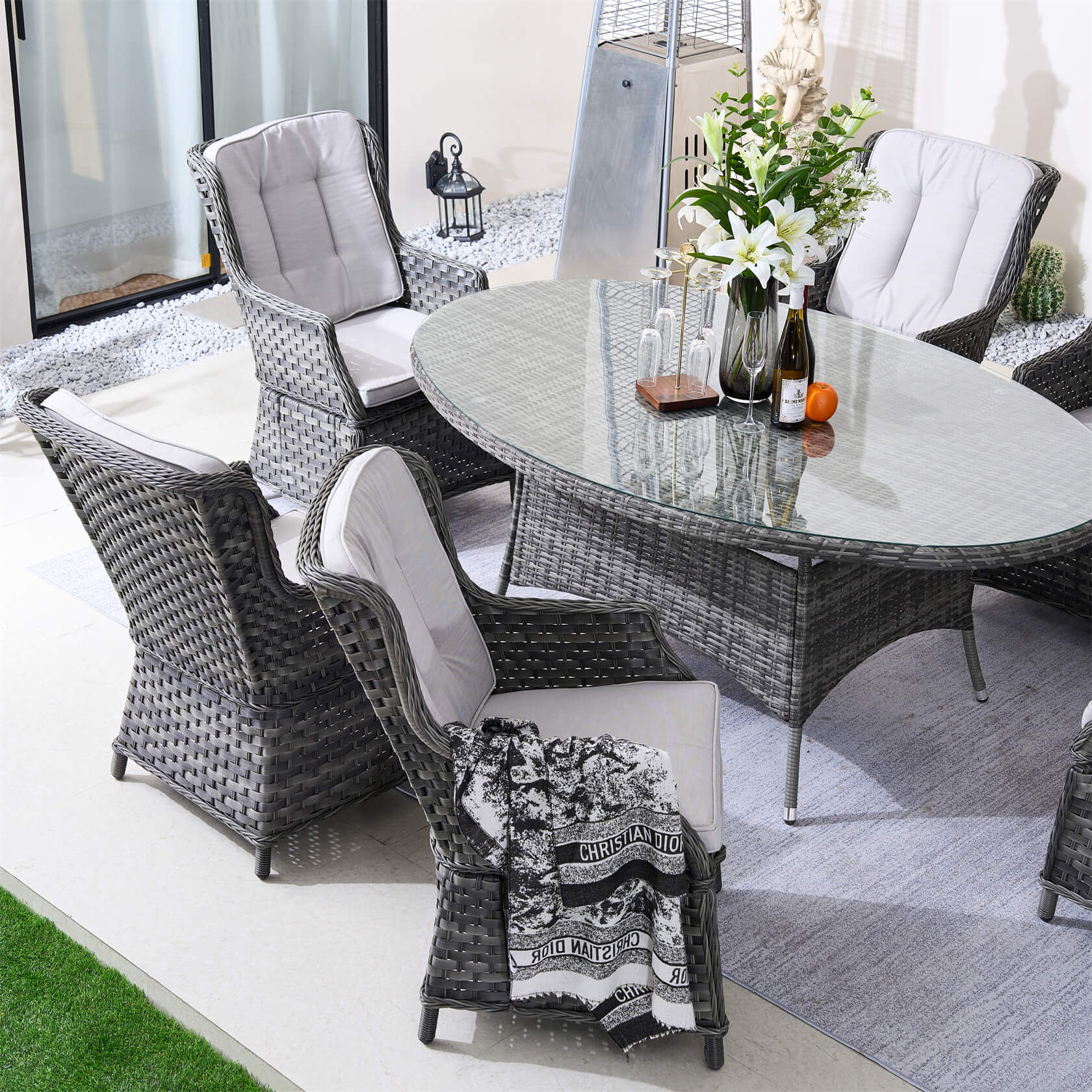 Ravenna 6 - Seater Outdoor Dining Set with Oval Dining Table (PAD - 1713+010) - Direct Wicker