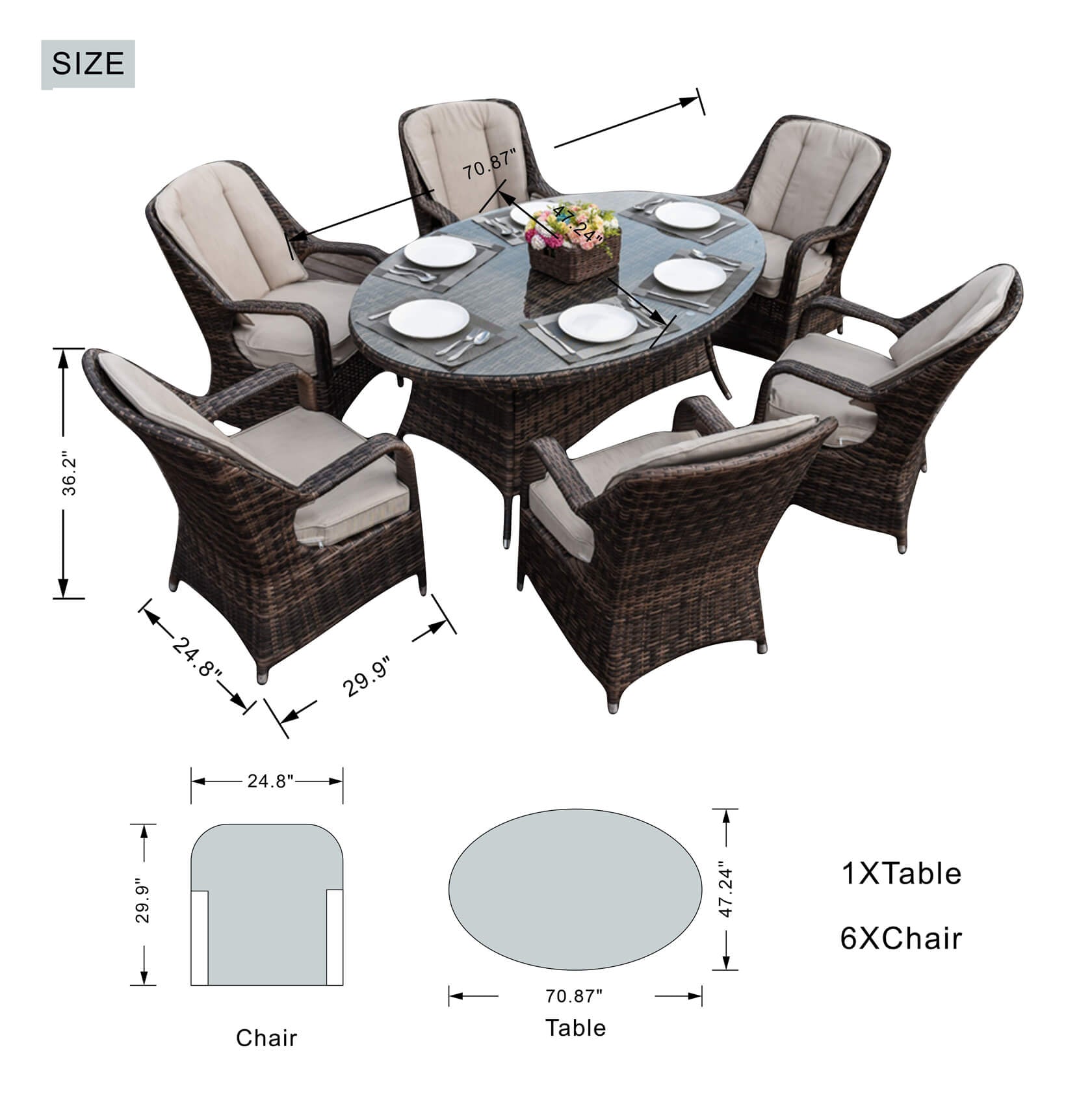 Ravenna 6 - Seater Outdoor Dining Set with Oval Dining Table (PAD - 1713+010) - Direct Wicker
