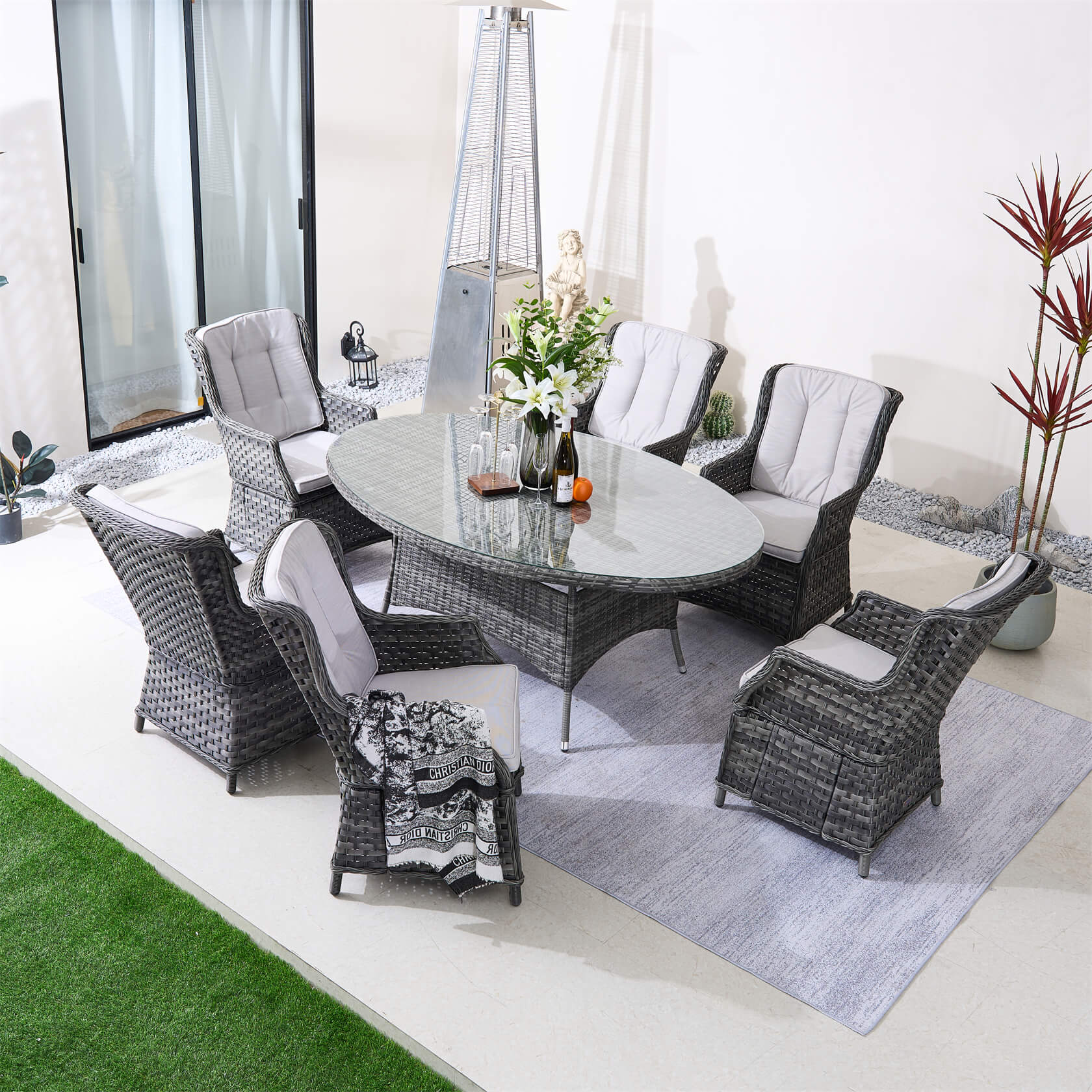 Ravenna 6 - Seater Outdoor Dining Set with Oval Dining Table (PAD - 1713+010) - Direct Wicker