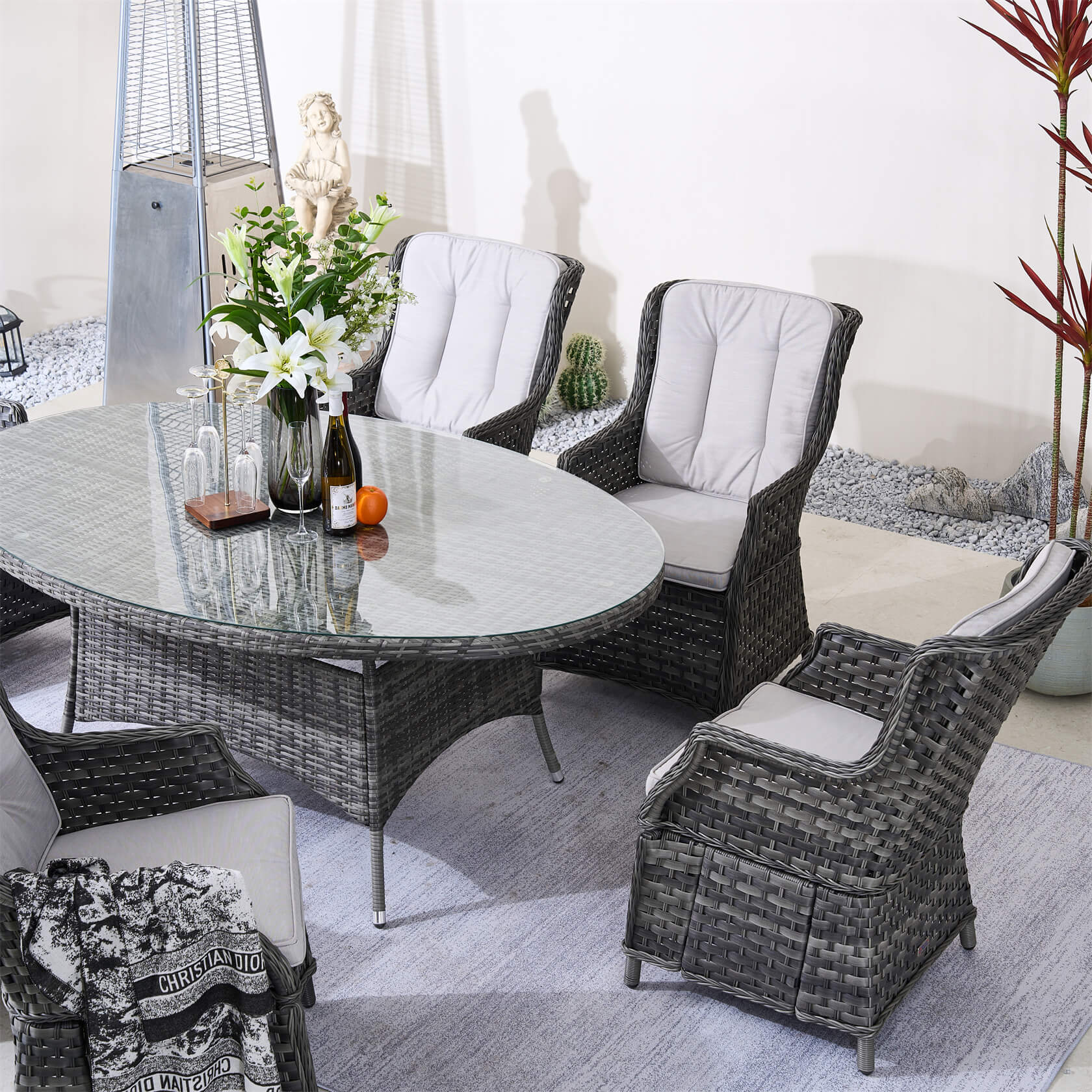 Ravenna 6 - Seater Outdoor Dining Set with Oval Dining Table (PAD - 1713+010) - Direct Wicker