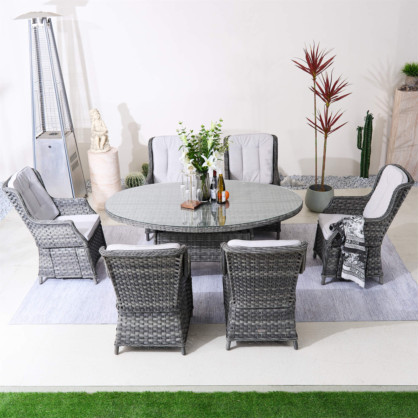 Ravenna 6 - Seater Outdoor Dining Set with Oval Dining Table (PAD - 1713+010) - Direct Wicker