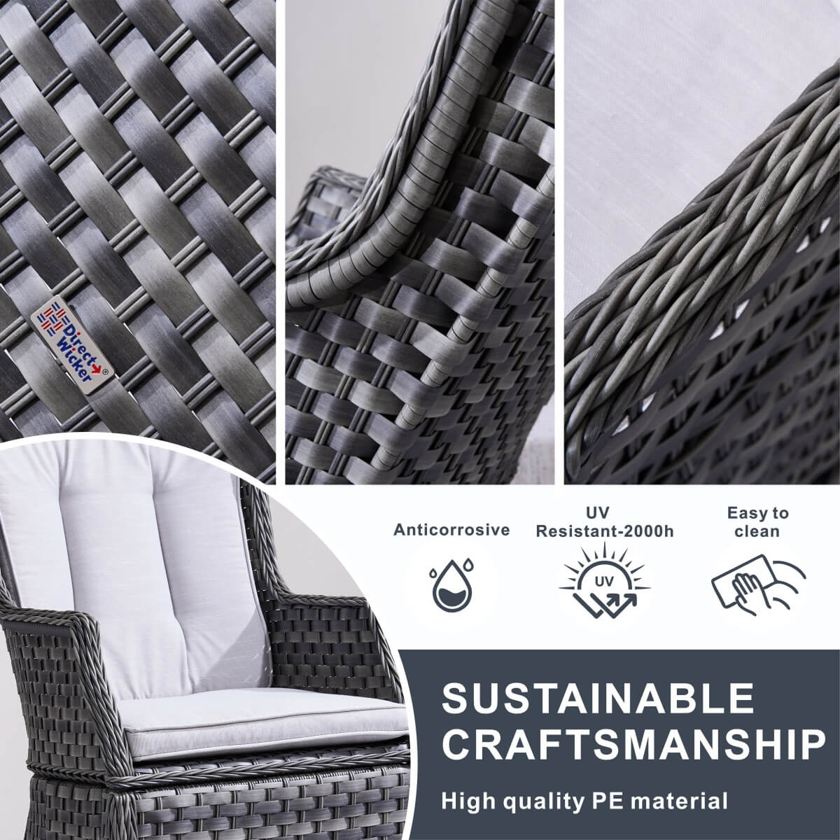 Ravenna Outdoor Wicker Armchairs with Cushions Set of 2 – Weather-Resistant Patio Chairs (PAC-010) - Direct Wicker