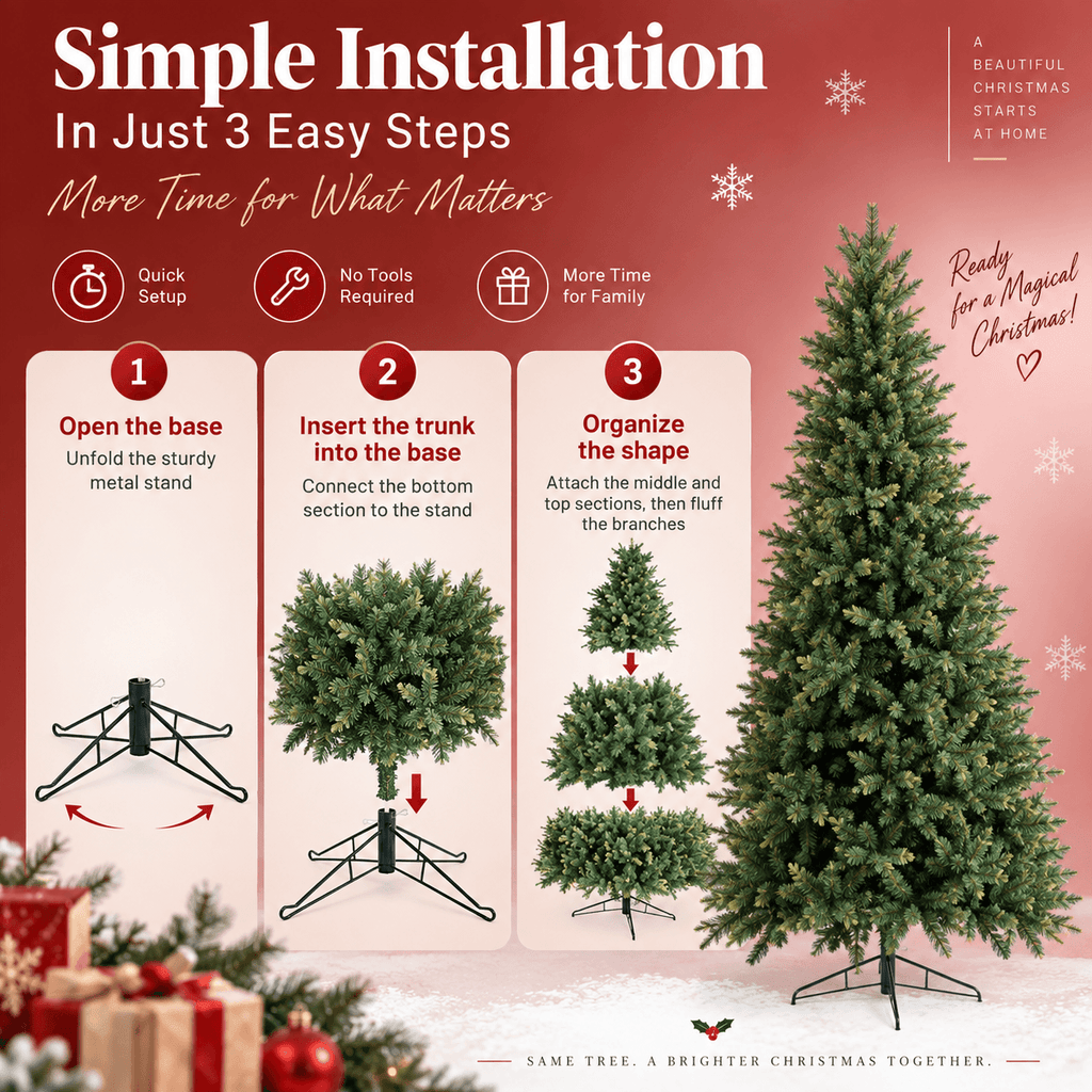 Realistic Full Green PE & PVC Artificial Christmas Tree - Lush Mixed-Foliage Xmas Tree for Festive Home Decoration, 6.5ft/7.5ft/8.5ft - Direct Wicker