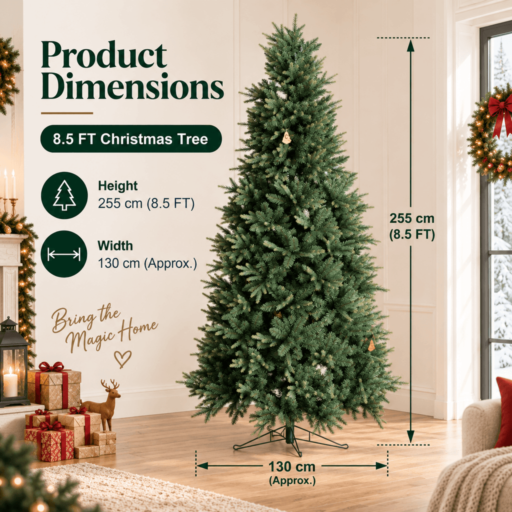 Realistic Full Green PE & PVC Artificial Christmas Tree - Lush Mixed-Foliage Xmas Tree for Festive Home Decoration, 6.5ft/7.5ft/8.5ft - Direct Wicker