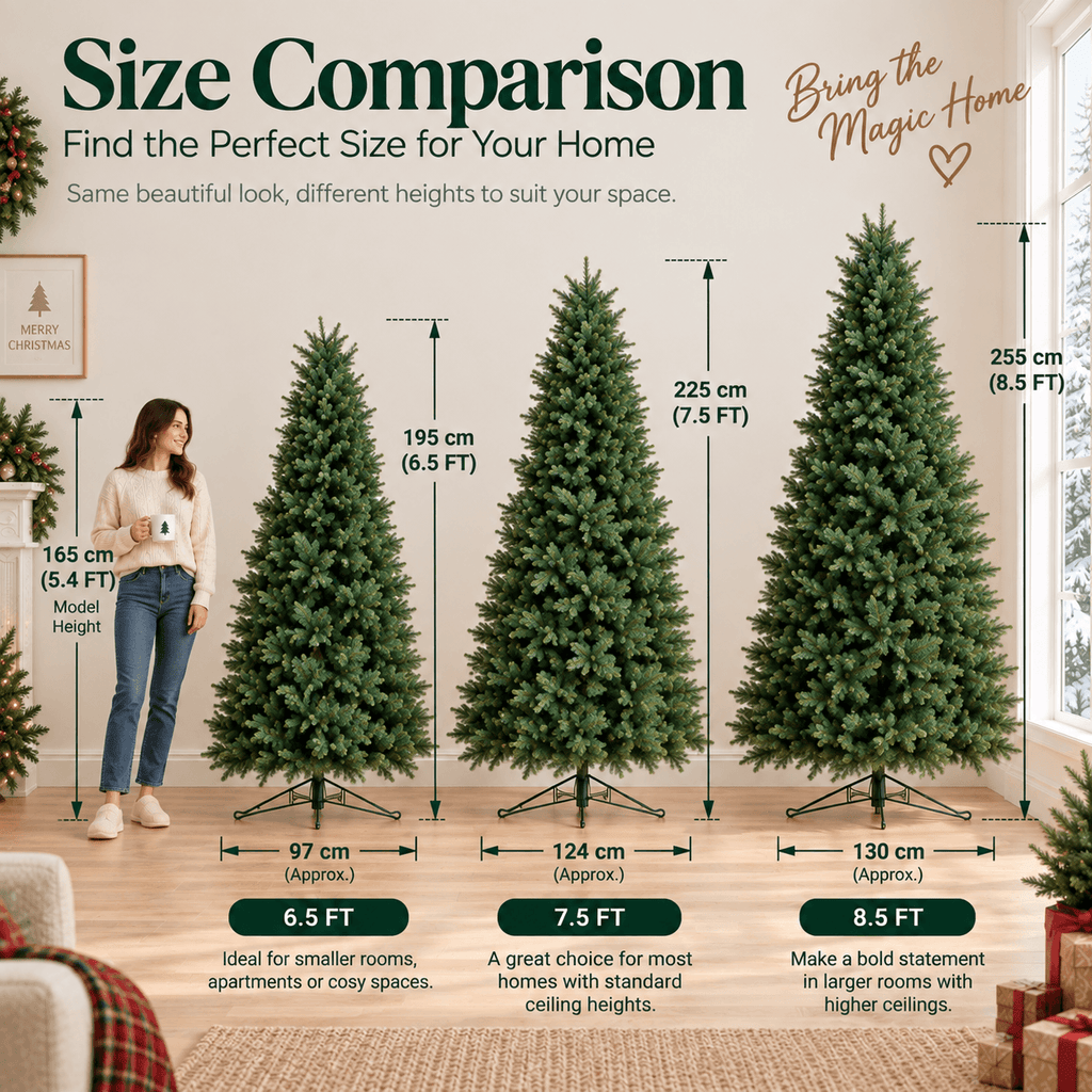 Realistic Full Green PE & PVC Artificial Christmas Tree - Lush Mixed-Foliage Xmas Tree for Festive Home Decoration, 6.5ft/7.5ft/8.5ft - Direct Wicker