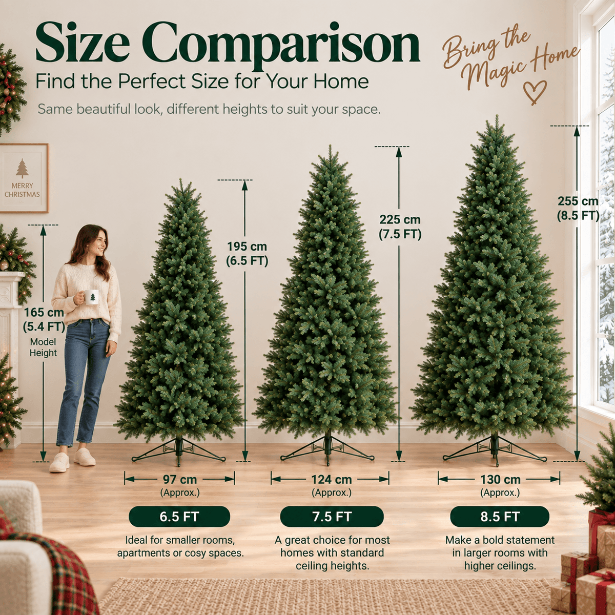 Realistic Full Green PE & PVC Artificial Christmas Tree - Lush Mixed-Foliage Xmas Tree for Festive Home Decoration, 6.5ft/7.5ft/8.5ft - Direct Wicker