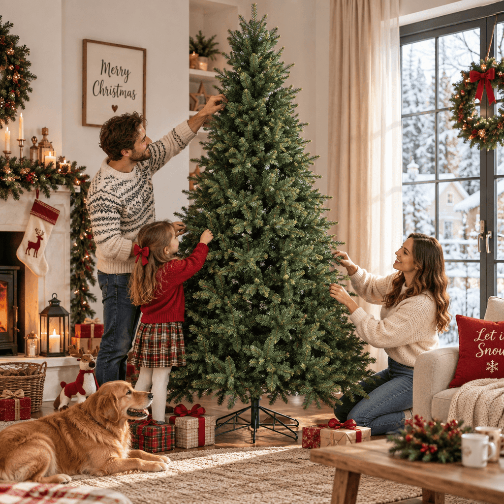 Realistic Full Green PE & PVC Artificial Christmas Tree - Lush Mixed-Foliage Xmas Tree for Festive Home Decoration, 6.5ft/7.5ft/8.5ft - Direct Wicker