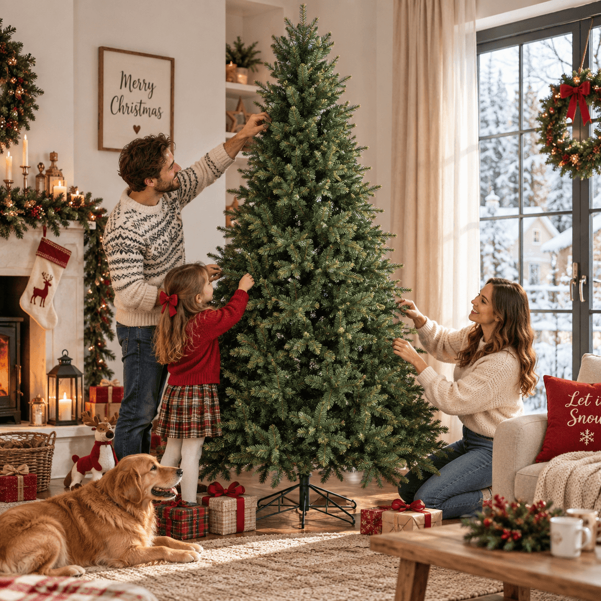 Realistic Full Green PE & PVC Artificial Christmas Tree - Lush Mixed-Foliage Xmas Tree for Festive Home Decoration, 6.5ft/7.5ft/8.5ft - Direct Wicker