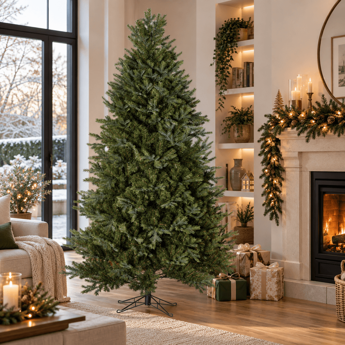 Realistic PE & PVC Artificial Christmas Tree - Full Mixed-Foliage Xmas Tree for a Lush Festive Look, 7ft/8ft/9ft - Direct Wicker