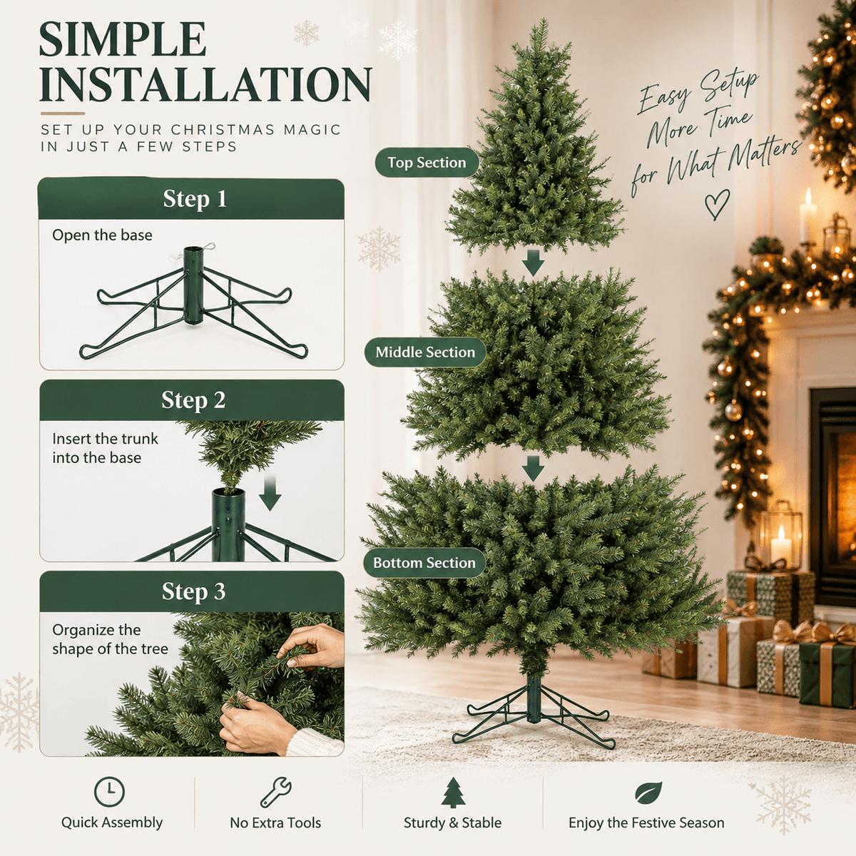 Realistic PE & PVC Artificial Christmas Tree - Full Mixed-Foliage Xmas Tree for a Lush Festive Look, 7ft/8ft/9ft - Direct Wicker