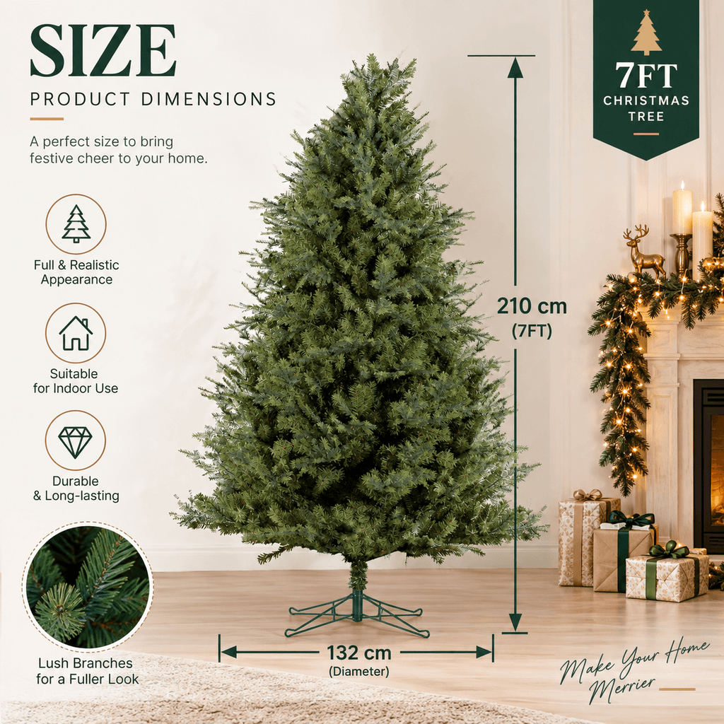 Realistic PE & PVC Artificial Christmas Tree - Full Mixed-Foliage Xmas Tree for a Lush Festive Look, 7ft/8ft/9ft - Direct Wicker