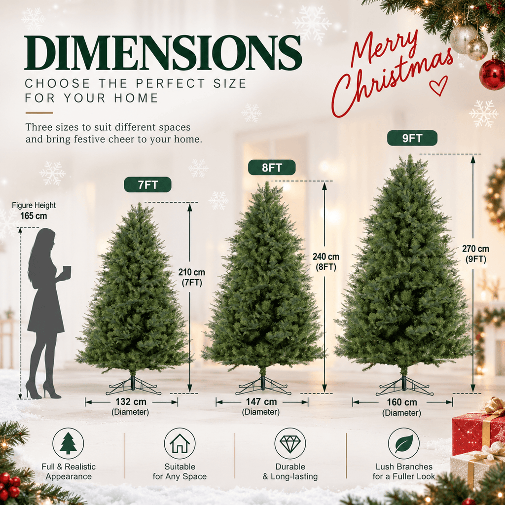 Realistic PE & PVC Artificial Christmas Tree - Full Mixed-Foliage Xmas Tree for a Lush Festive Look, 7ft/8ft/9ft - Direct Wicker