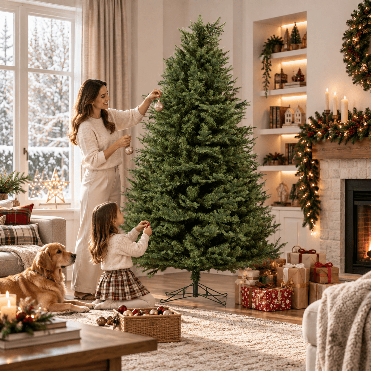 Realistic PE & PVC Artificial Christmas Tree - Full Mixed-Foliage Xmas Tree for a Lush Festive Look, 7ft/8ft/9ft - Direct Wicker