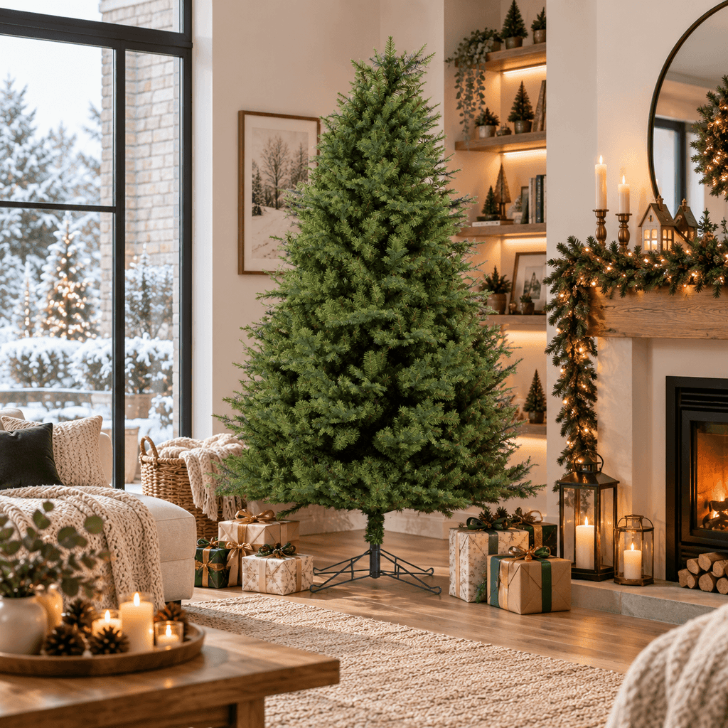 Realistic PE & PVC Artificial Christmas Tree - Full Mixed-Foliage Xmas Tree for a Lush Festive Look, 7ft/8ft/9ft - Direct Wicker