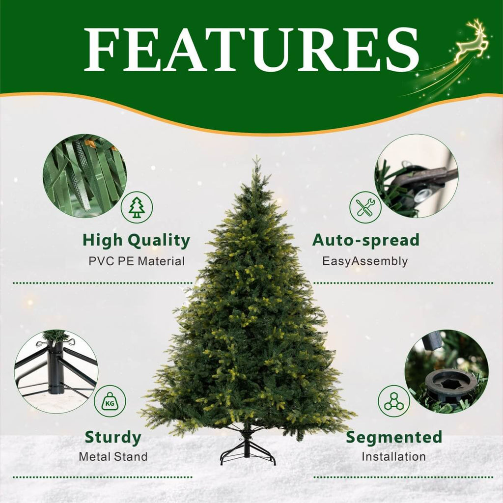 Realistic PE/PVC Unlit Artificial Christmas Tree with Natural Mixed Foliage, Full Branch Design & Metal Stand – 6 FT, 7 FT & 8 FT (PAT-014) - Direct Wicker