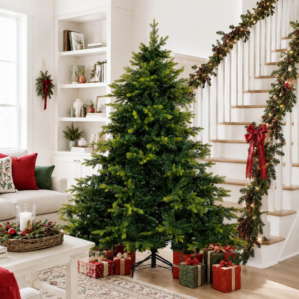 Realistic PE/PVC Unlit Artificial Christmas Tree with Natural Mixed Foliage, Full Branch Design & Metal Stand – 6 FT, 7 FT & 8 FT (PAT-014) - Direct Wicker