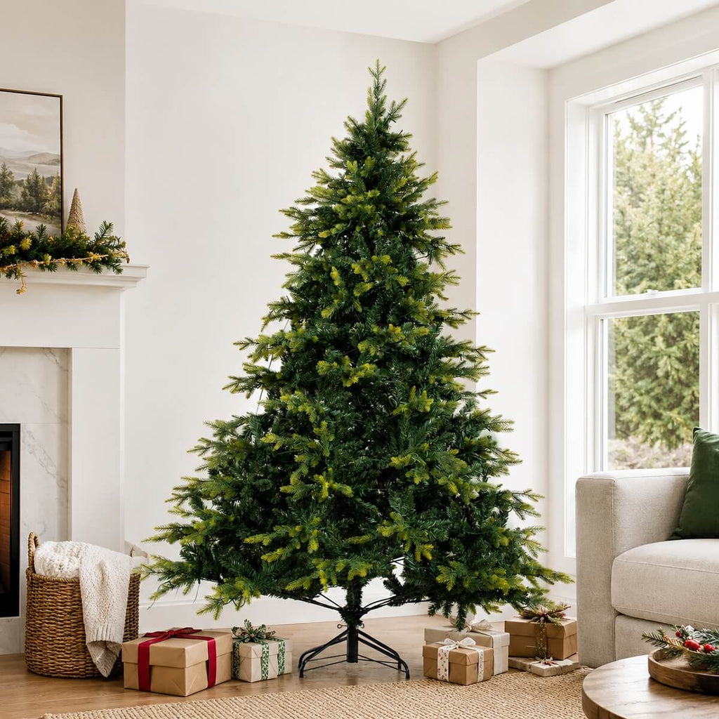 Realistic PE/PVC Unlit Artificial Christmas Tree with Natural Mixed Foliage, Full Branch Design & Metal Stand – 6 FT, 7 FT & 8 FT (PAT-014) - Direct Wicker