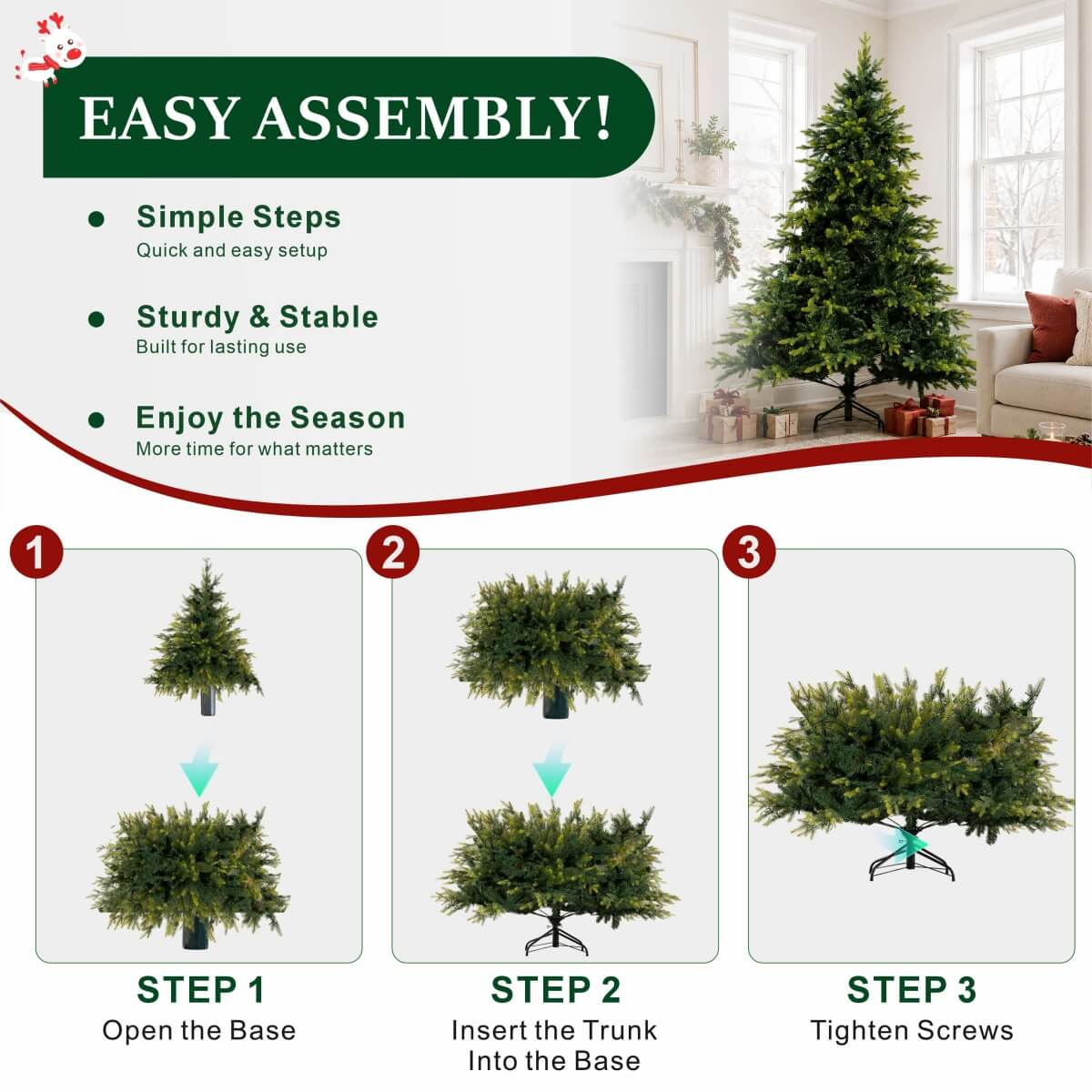 Realistic PE/PVC Unlit Artificial Christmas Tree with Natural Mixed Foliage, Full Branch Design & Metal Stand – 6 FT, 7 FT & 8 FT (PAT-014) - Direct Wicker