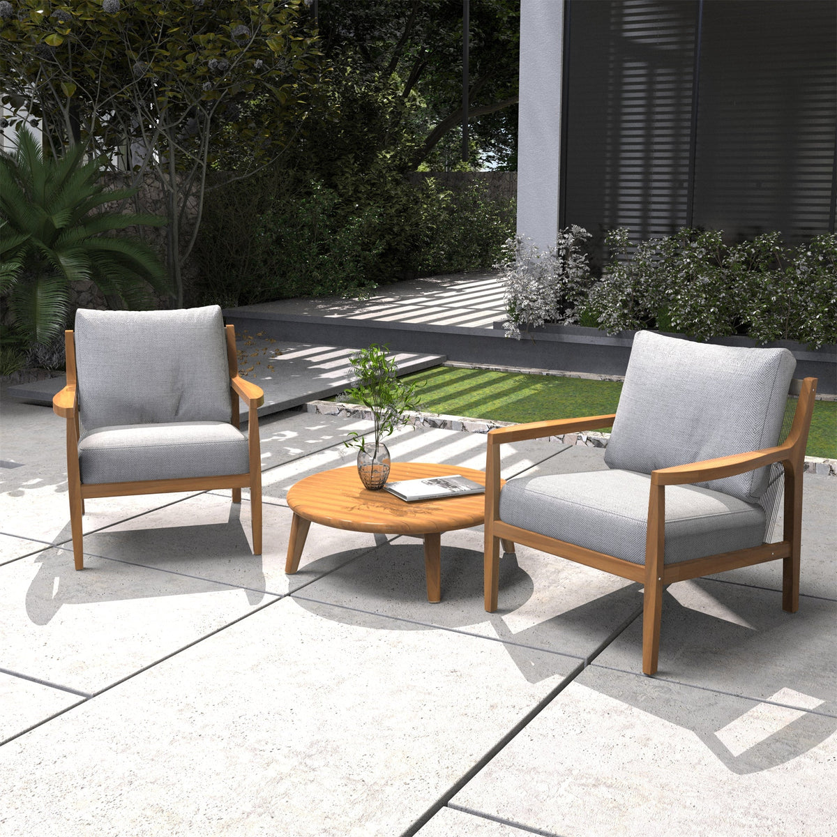 Rebel 2 - Seat Solid Wood Patio Conversation Set (PAS - 2513 - SC*2+TA) - Direct Wicker