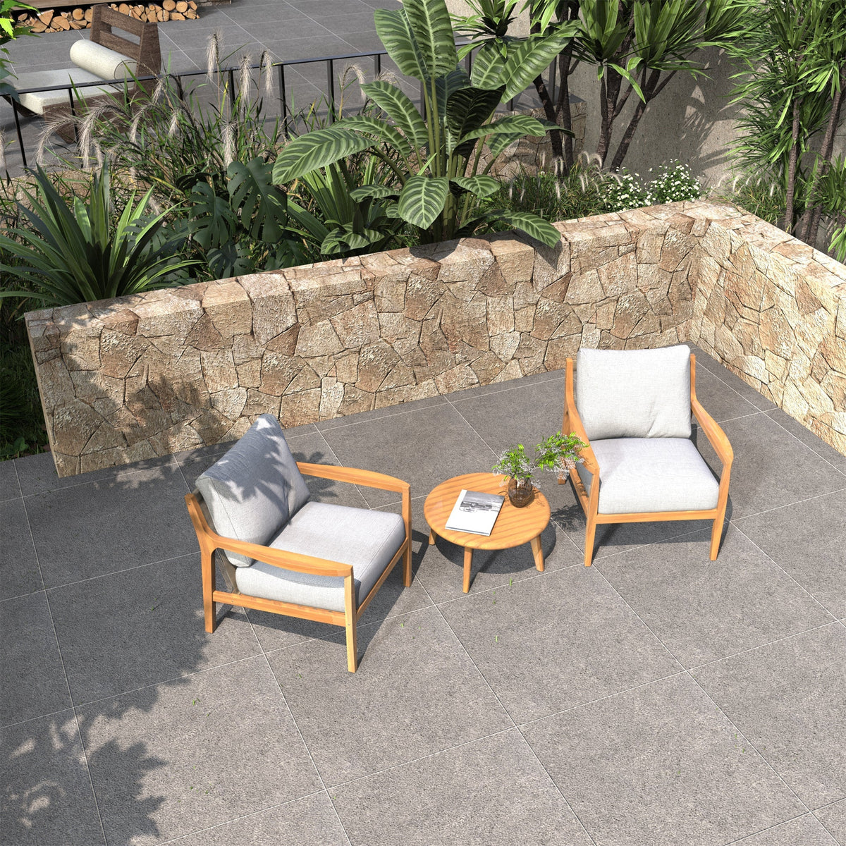 Rebel 2 - Seat Solid Wood Patio Conversation Set (PAS - 2513 - SC*2+TA) - Direct Wicker