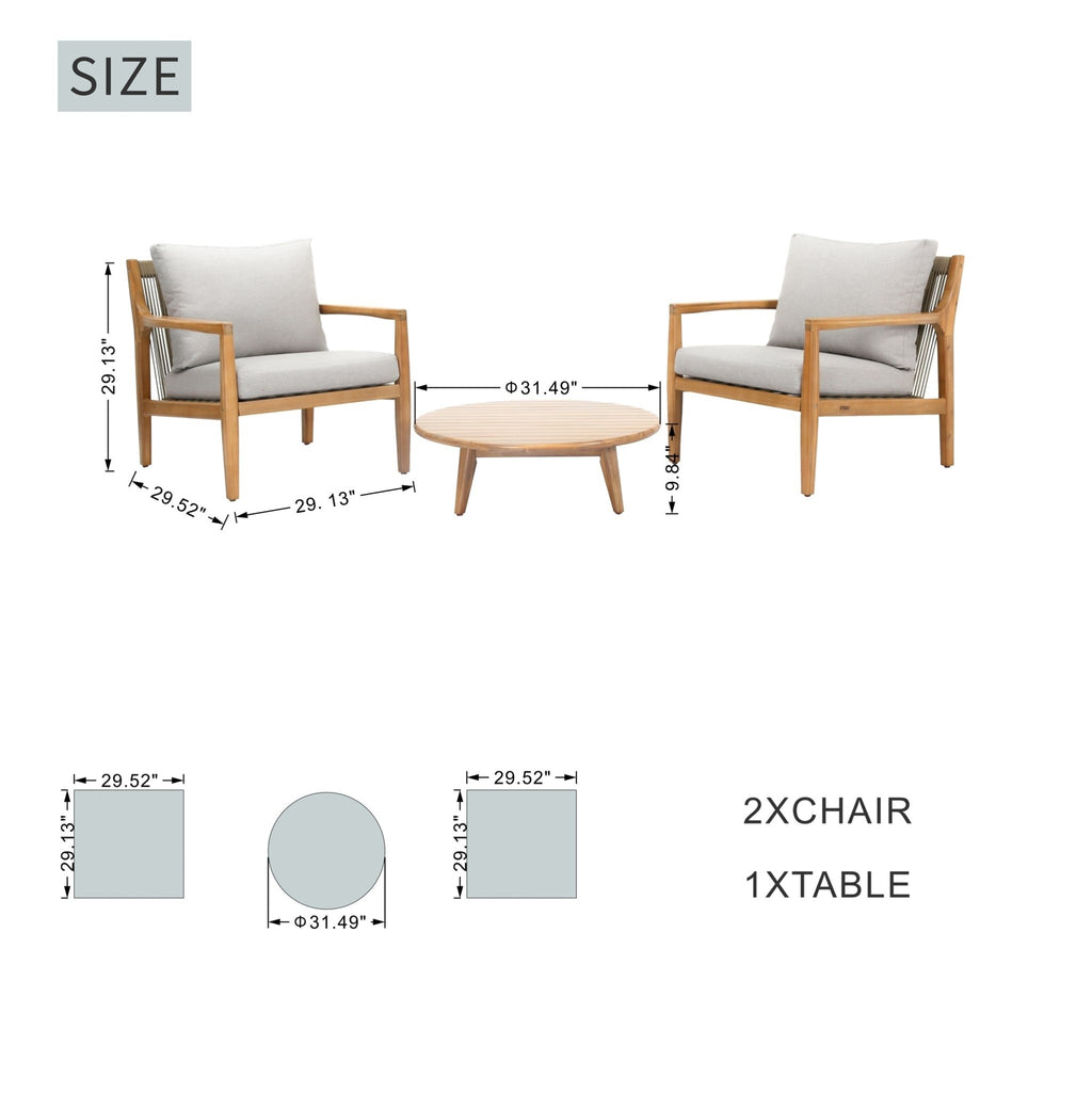 Rebel 2 - Seat Solid Wood Patio Conversation Set (PAS - 2513 - SC*2+TA) - Direct Wicker