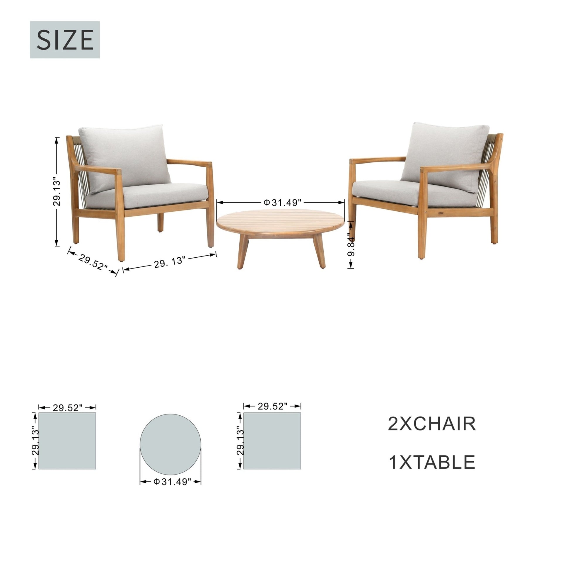 Rebel 2 - Seat Solid Wood Patio Conversation Set (PAS - 2513 - SC*2+TA) - Direct Wicker