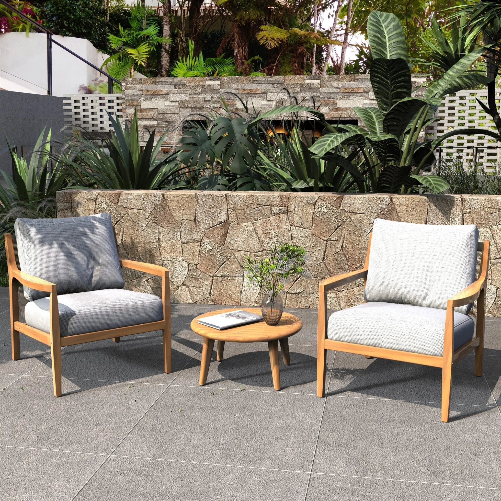 Rebel 2 - Seat Wood Patio Conversation Set with Side Table (PAS - 2513 - SC*2+ST) - Direct Wicker